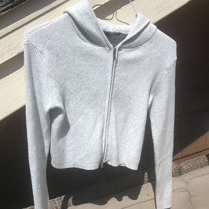 Brandy Melville Light Gray Ribbed Sweater Hoodie